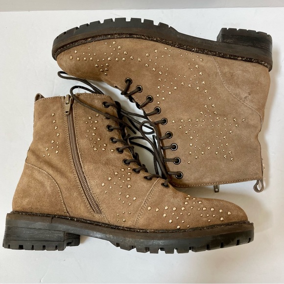 Dune London Prentice Star Studded Tan Biker Boots Size EU 39/US 8 - Picture 8 of 15